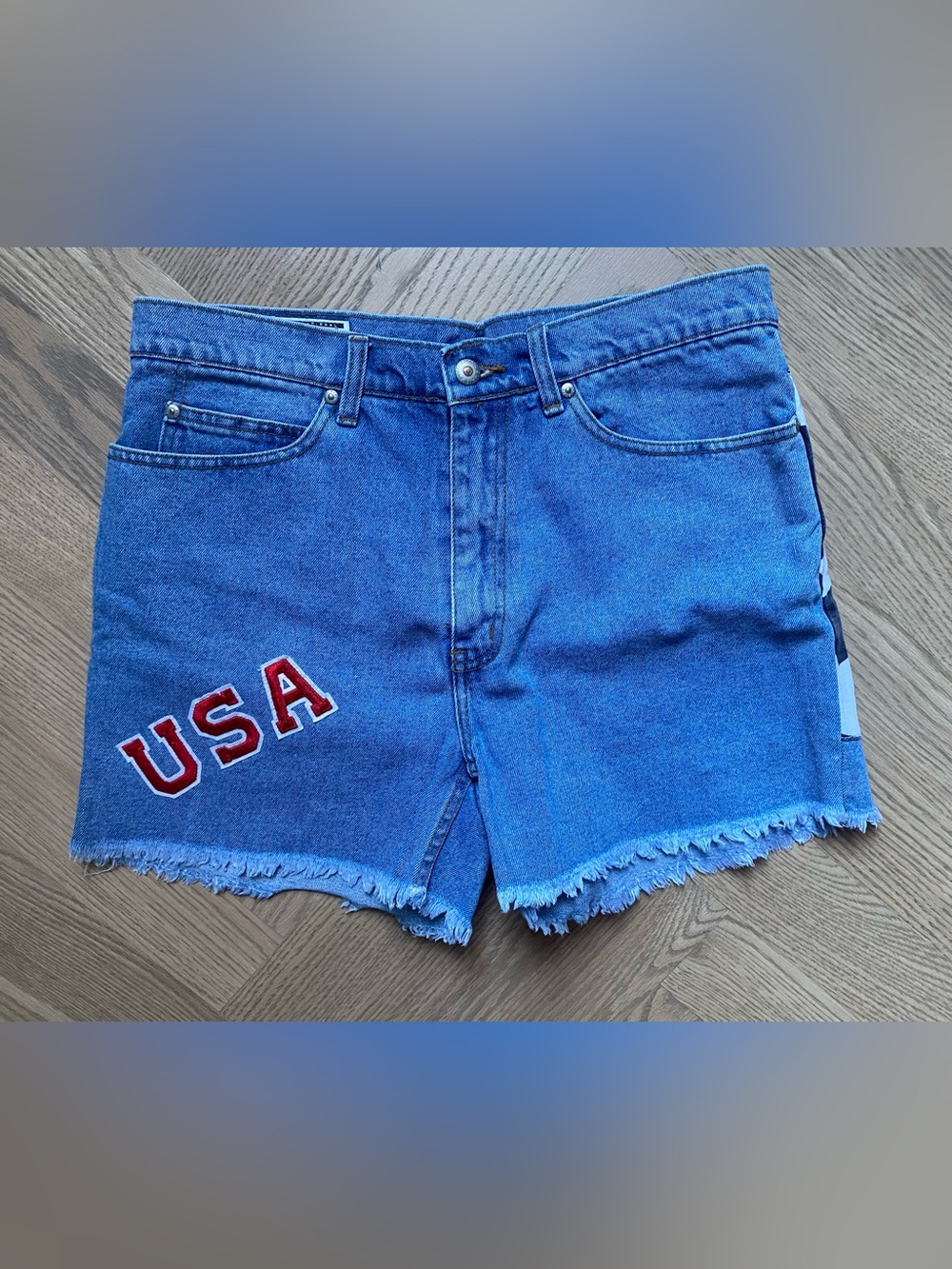 Vintage International Male Blue Denim Jean Shorts with USA Patch